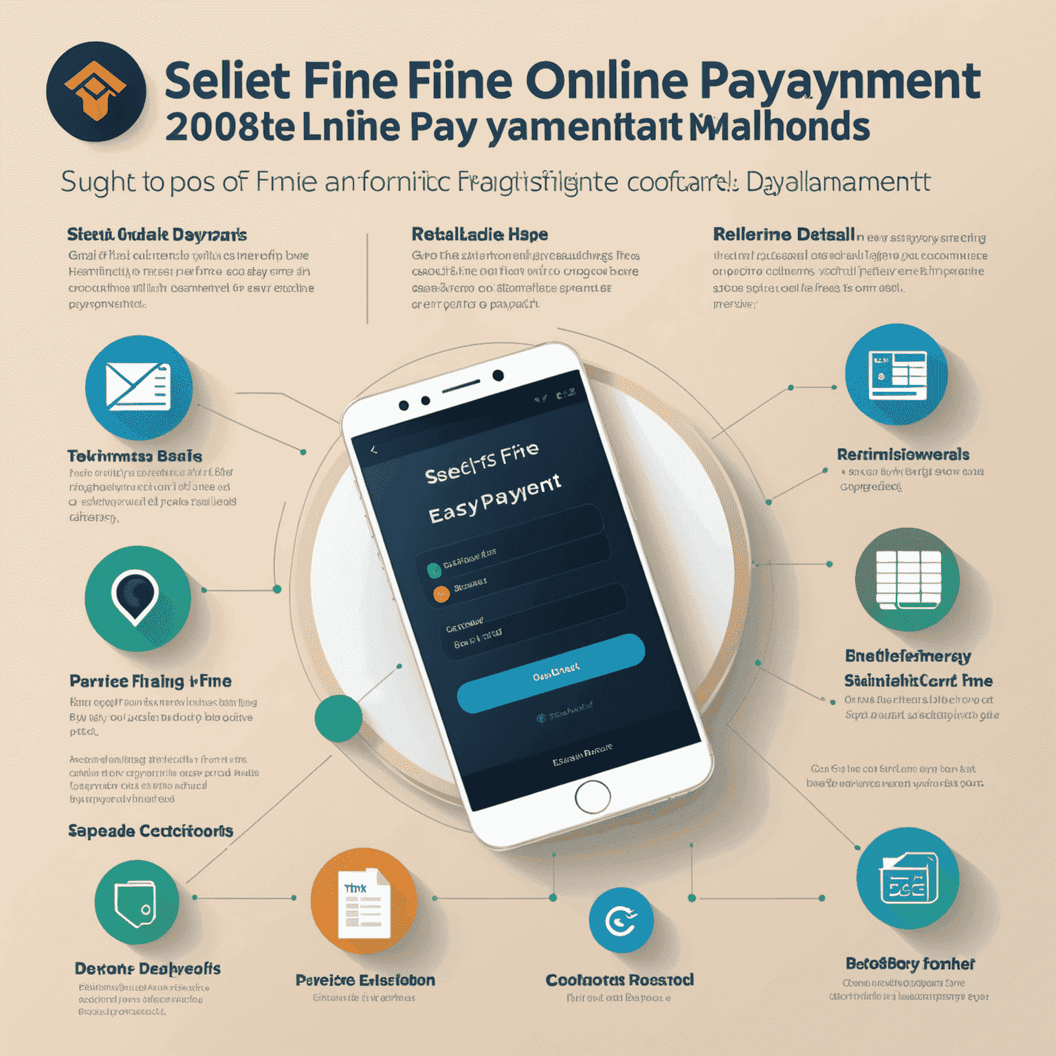 Infographic showing the easy steps of online fine payment: Select fine, Enter details, Choose payment method, Confirm payment