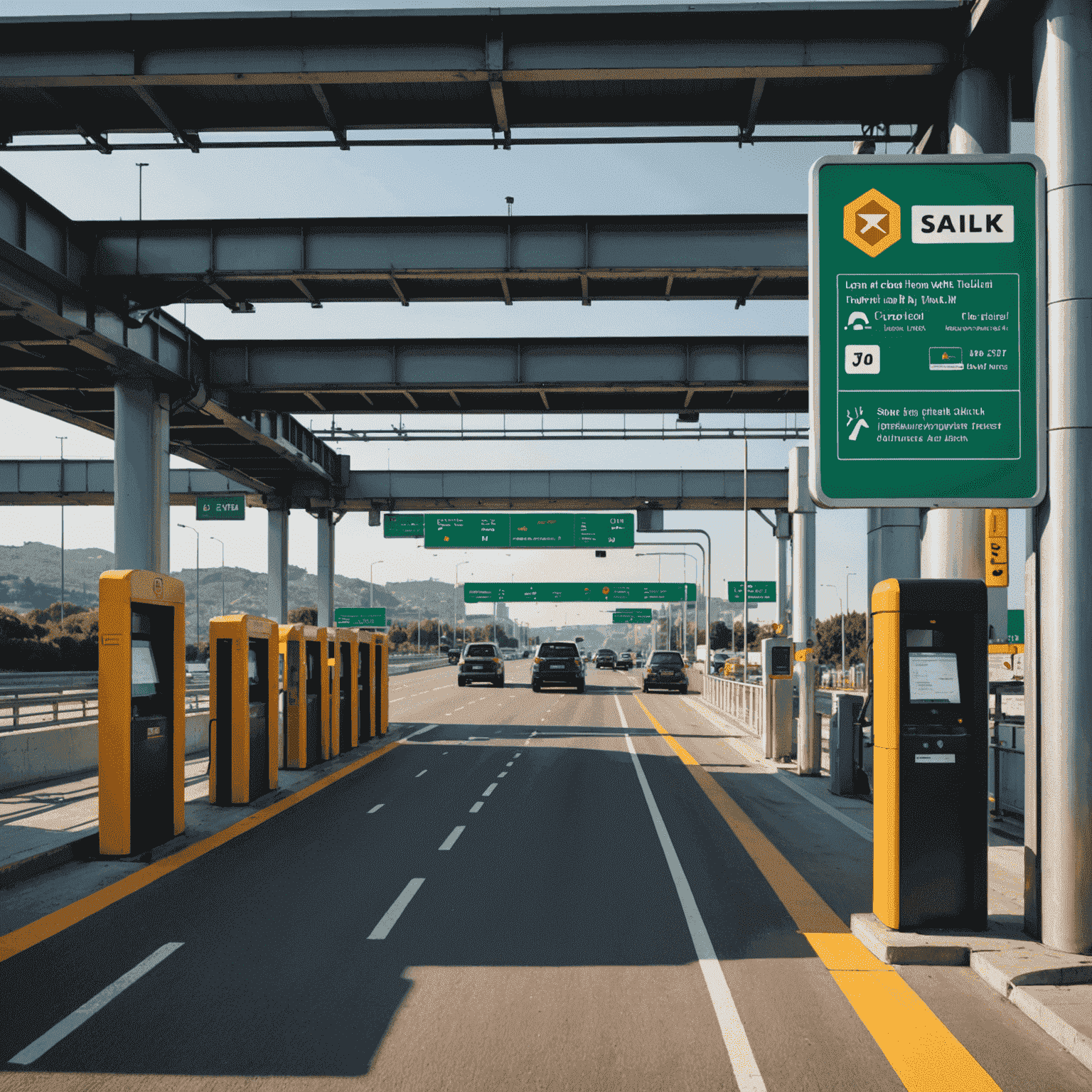 A digital representation of Salik toll gates with a customer support chat interface overlay